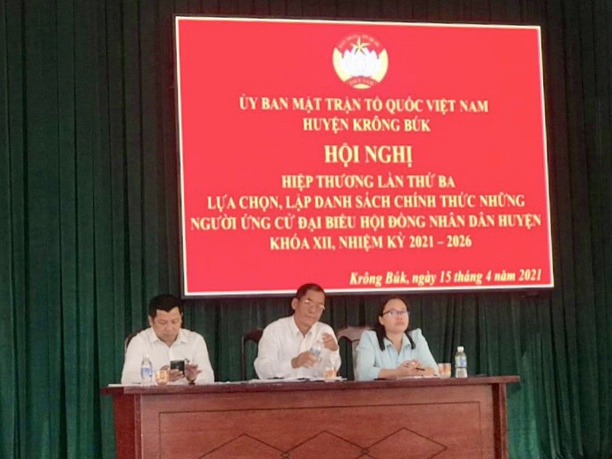 Hội nghị hiệp thương lần thứ ba để thống nhất và lập danh sách những người đủ tiêu chuẩn ứng cử đại biểu HĐND huyện khóa XII, nhiệm kỳ 2021-2026